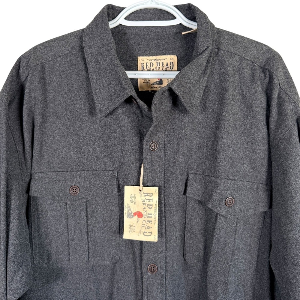 RedHead Chamois Flannel Shirt Mens 2XLT Gray Long Sleeve Cotton Button Up Pocket